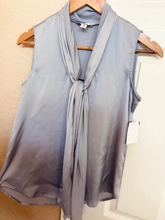 Bar III Sleeveless Tie-Neck Blouse in Light Gray - Picture 2 of 3